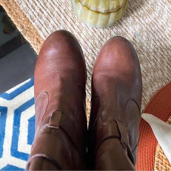 👢 LANQIER BROWN EDGY BUCKLE CHUNKY HEEL BOOTIES! - Picture 3 of 16